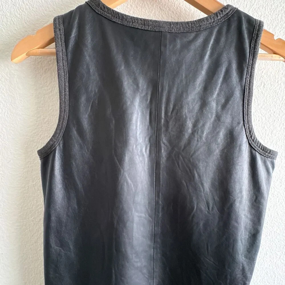 THEORY Nidan C Black Lambskin Leather Sleeveless Drop Waist Dress Size 8 - Picture 10 of 16